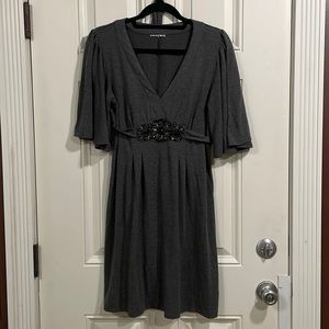 Lovely dark grey jersey dress. Size 10-12, stretchy, 35 inches long.